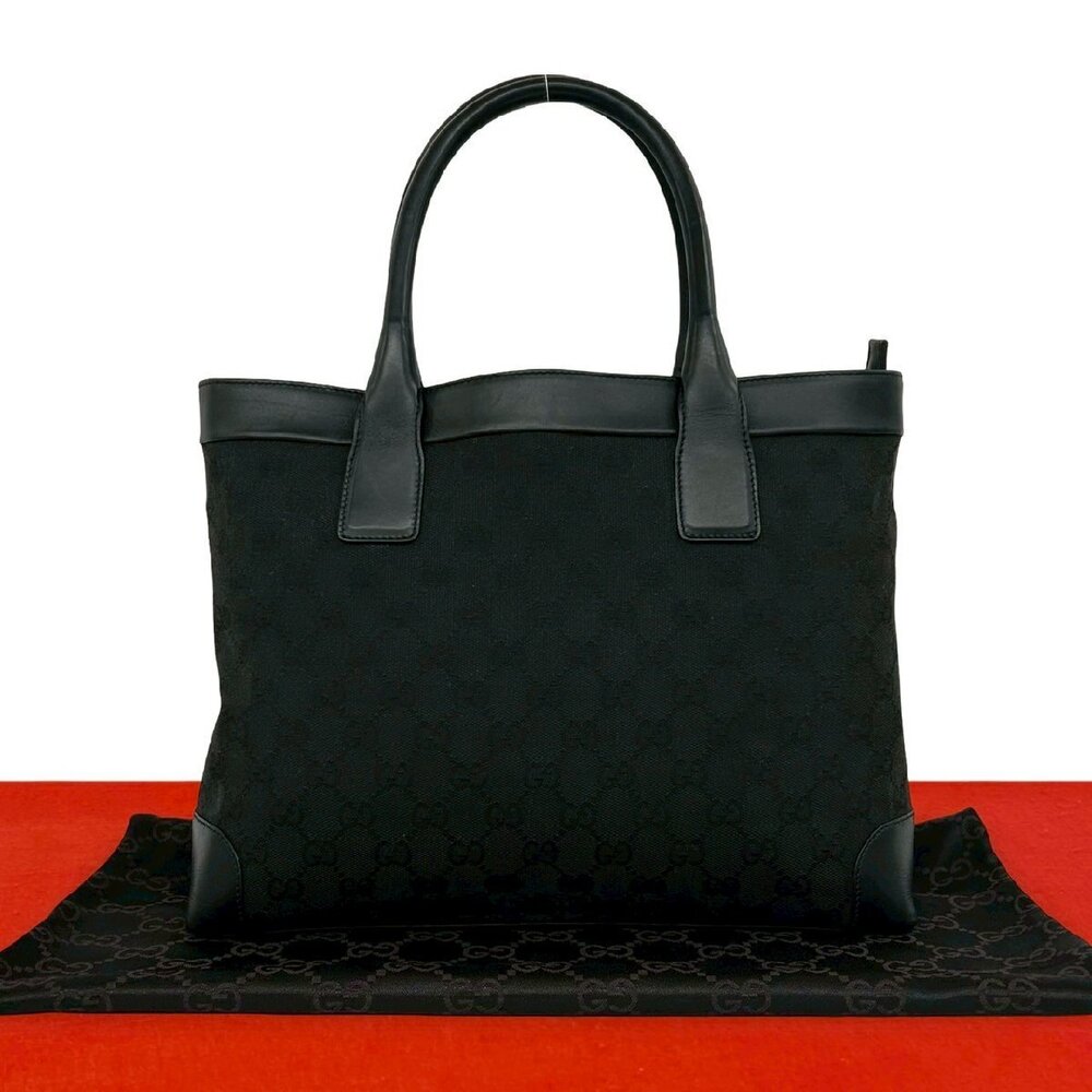 GUCCI GG canvas leather handbag tote Boston black